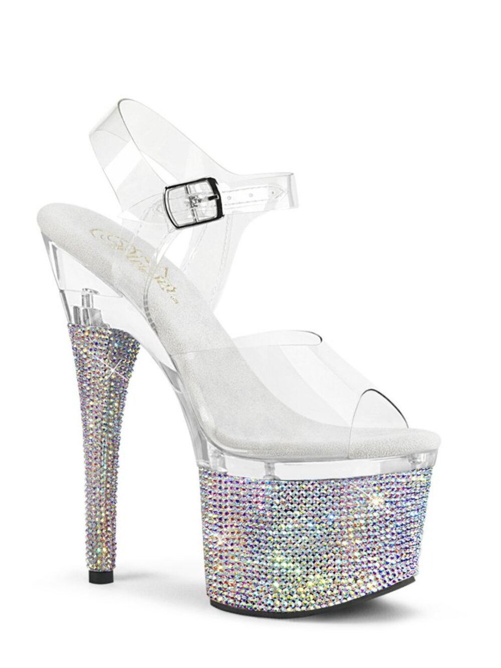 Pleaser Esteem 708DM Silver Rhinestone Platform Heels
